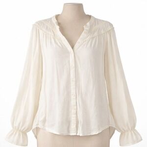 Lace Balloon Sleeve Oversized Button Peasant Top Size S Boho Ren‎ Faire Romantic